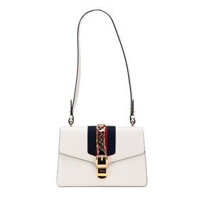 GUCCI White Leather Sylvie Shoulder Bag